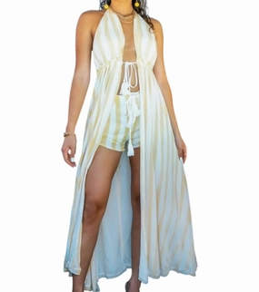 Buttery Soft Texture Lightweight Jersey Knit Viva Vacation Set In Beige