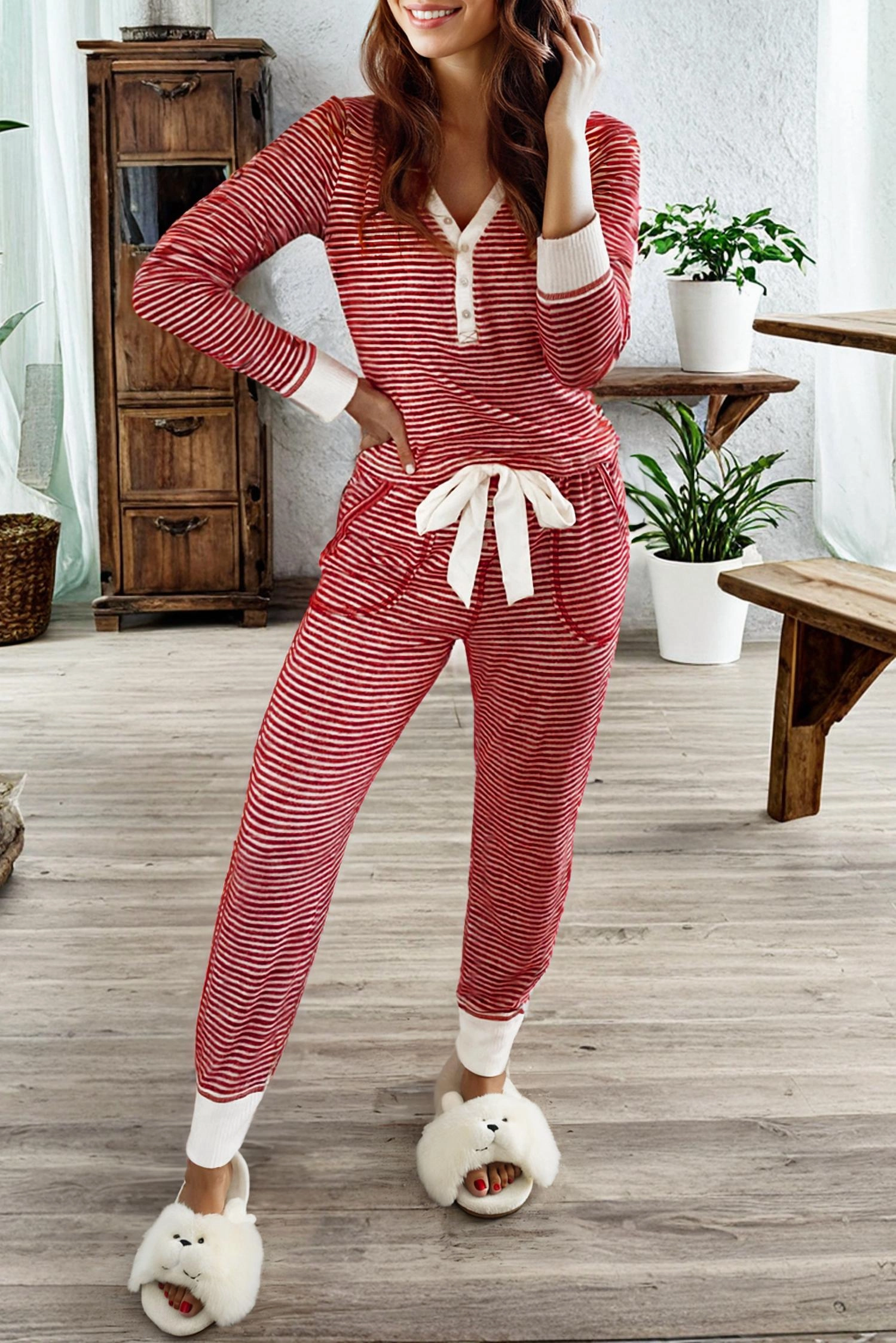 Stripe Lounge Set In Red Eco Certified Materials