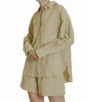 Plush Fleece Lining Flexible Stretch Material Striped Shirt And Shorts Grove Set In Green