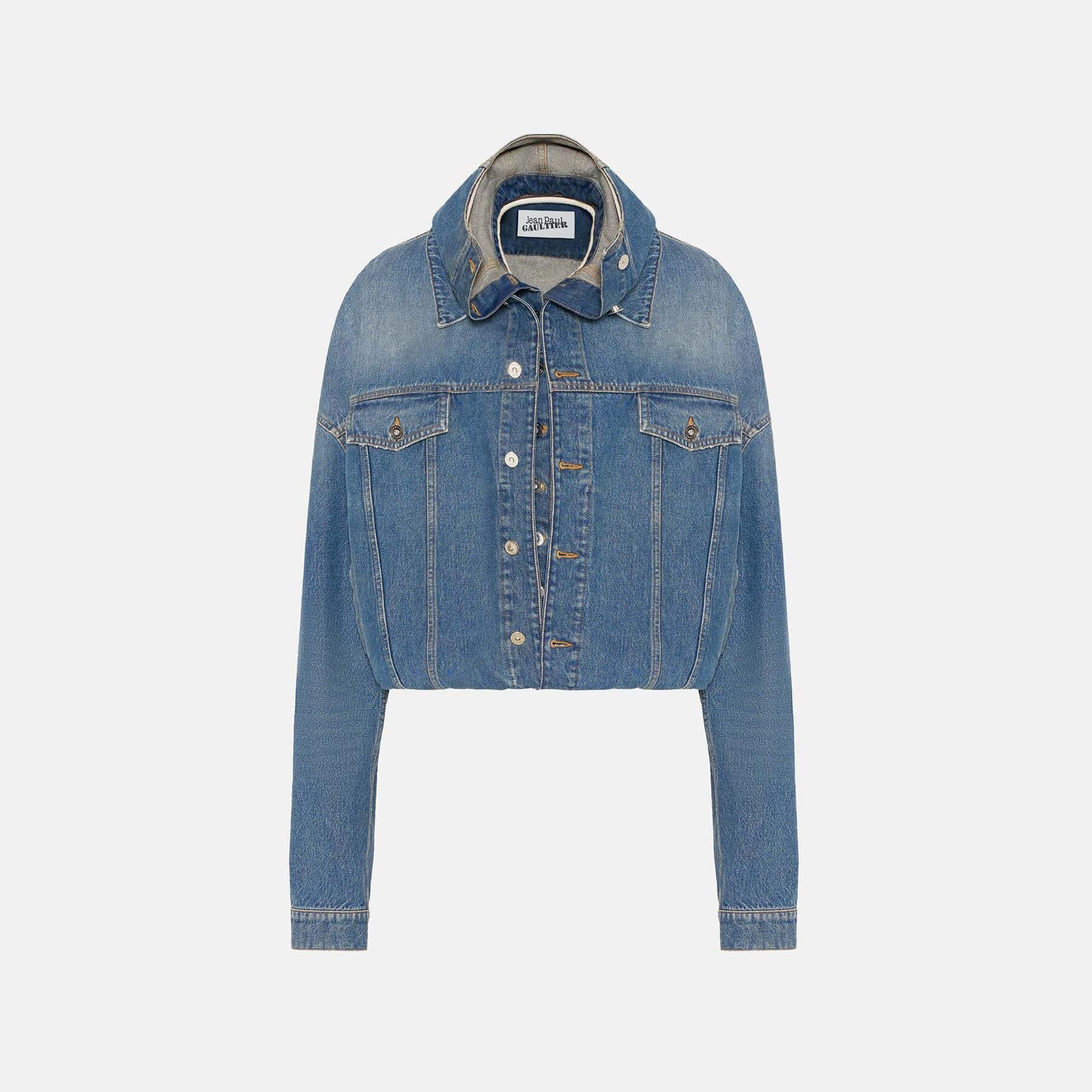Jean Paul Gaultier Double Layer Denim Jacket With Hood Detail - Vintage Blue Classic Cut