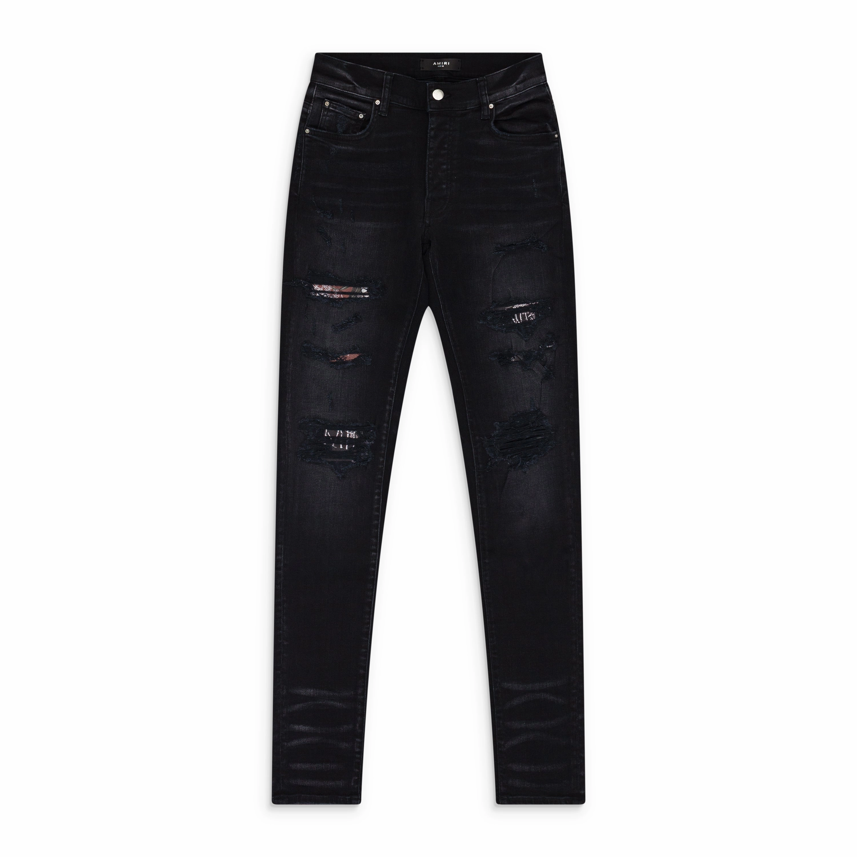 AGED BLACK HIBISCUS ARTPATCH JEANS Ready Choice Curved Seam Construction