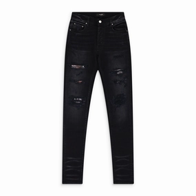 AGED BLACK HIBISCUS ARTPATCH JEANS Couple Look Smooth