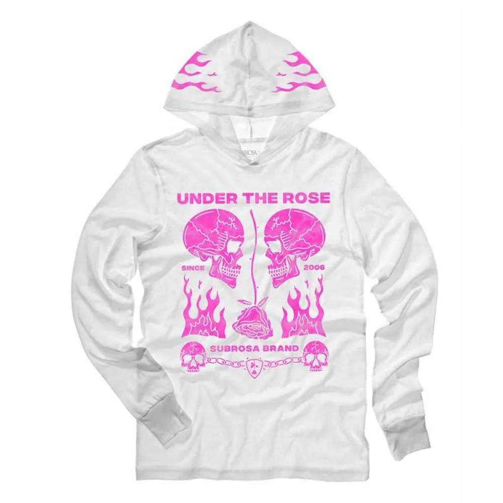 Versatile Layering Eco Certified Fiber Subrosa Rose Malone Hooded Long Sleeve T-shirt - White