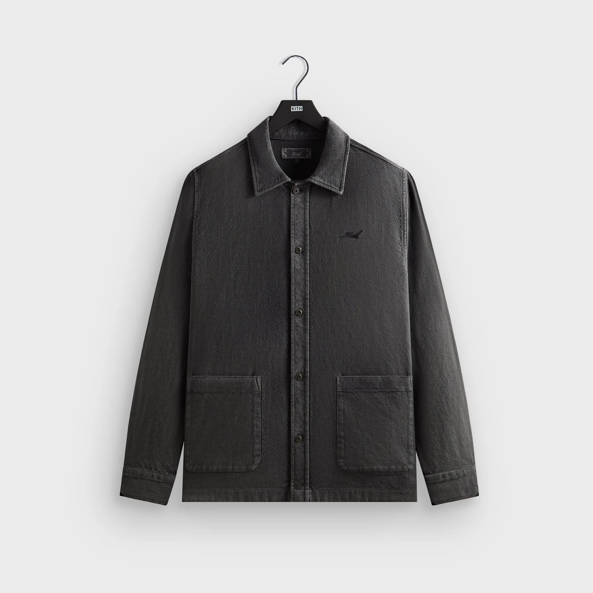 All-Ages Fit Kith Soft Woven Long Sleeve Boxy Collared Overshirt - Carbon