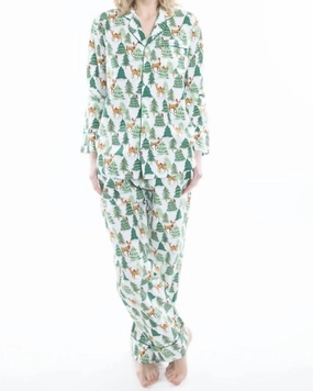 Brushed Inner Layer Zero Irritation Finish Deer Jamas Long Sleeve Set Pajama In White