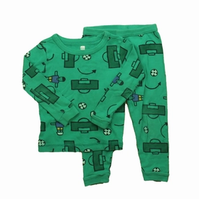Lightweight Material Flexible Stretch Fabric Tea Boys Green Soccer 2-piece Pajamas