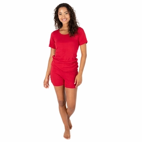 Drop Shoulder Design Womens Two Piece Short Cotton Pajamas