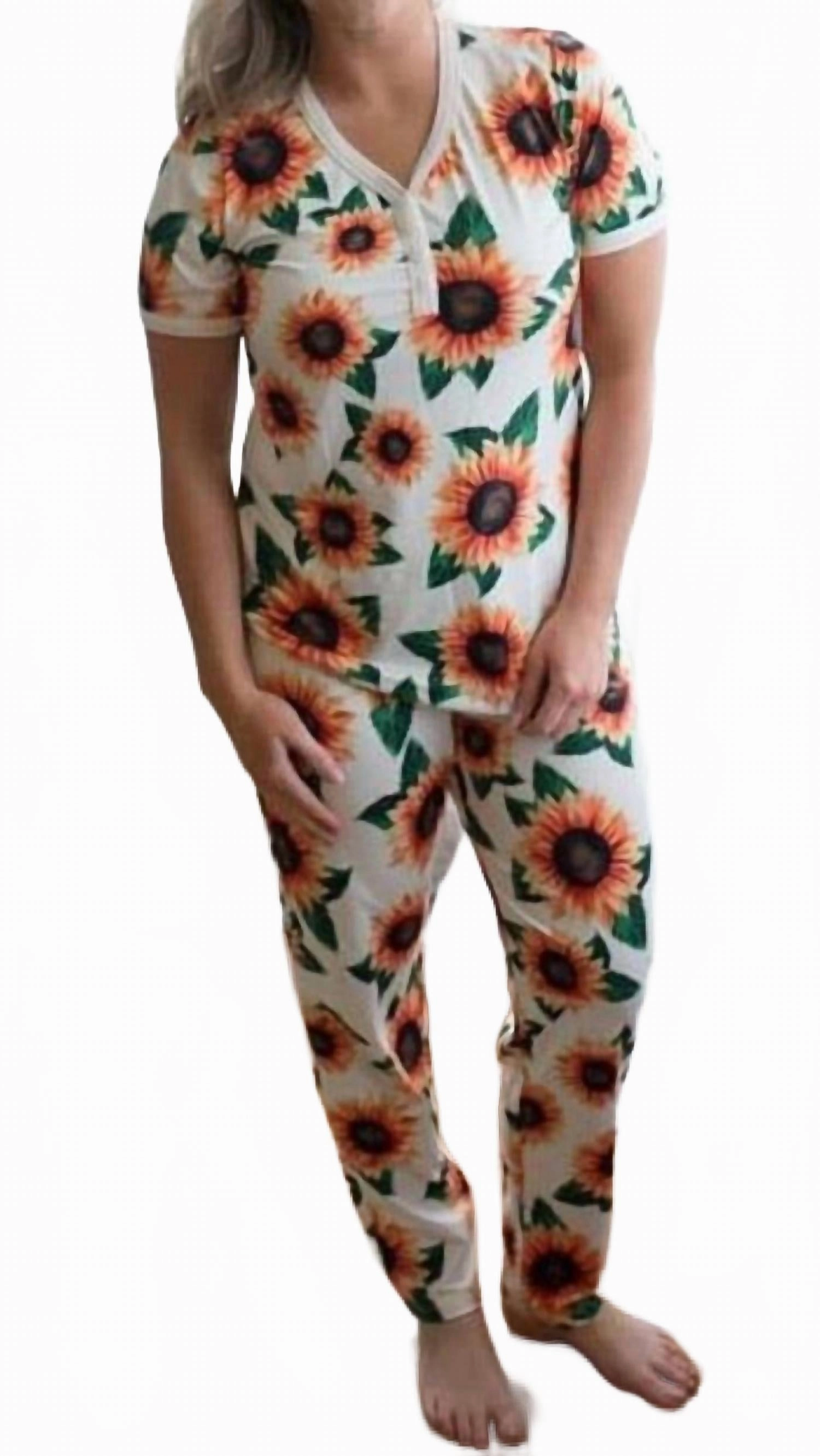 Sunflower Loungewear Set In White VNeck Design