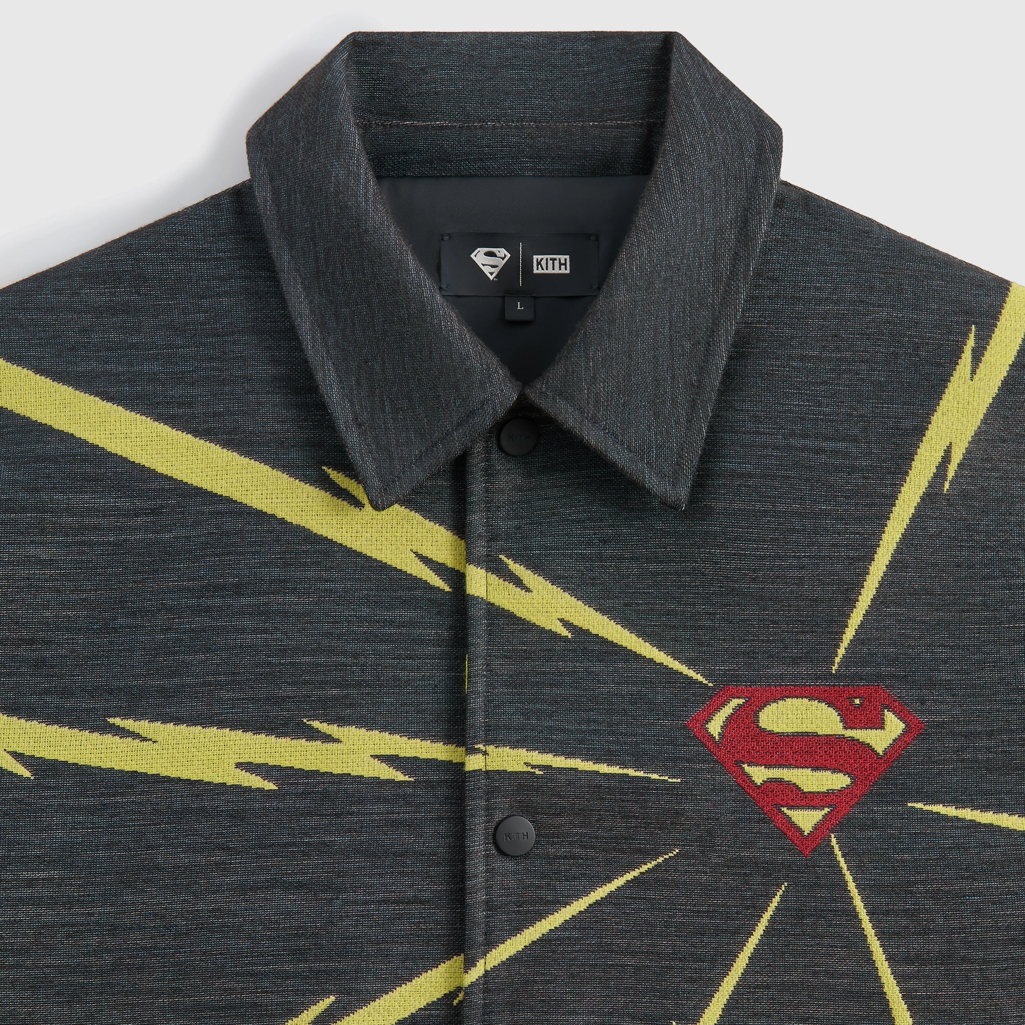 SeamlessShoulderPanels simple design Superman | Kith Lightning Tapestry Jacket - Black