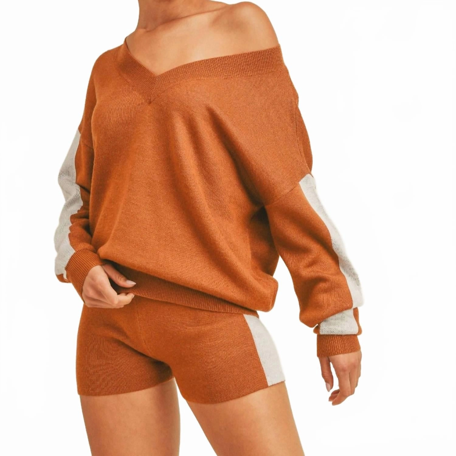 V-Neck Racer Lounge Set In Spiced Copper Softened Edges