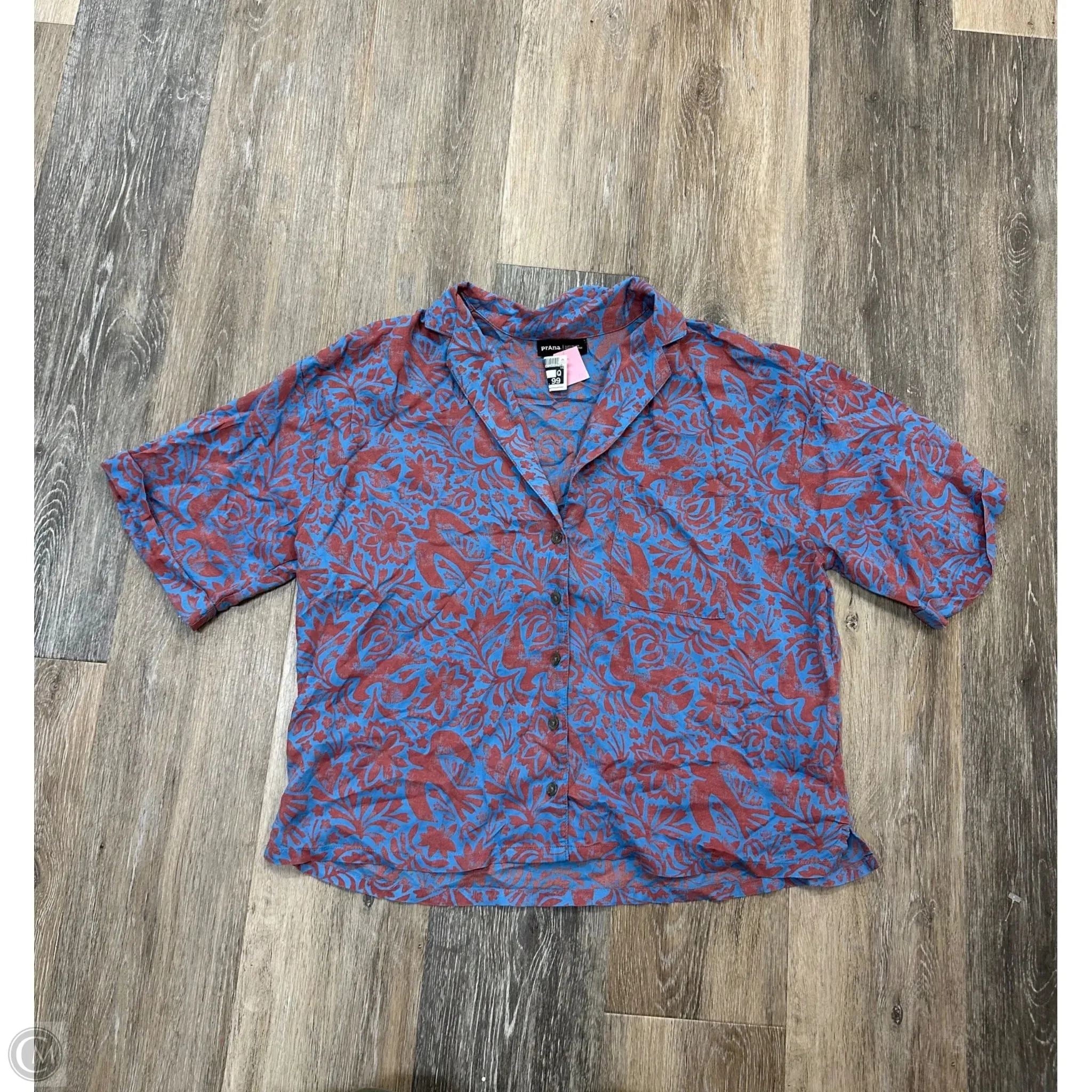 High Visibility Trim Blouse Short Sleeve By Prana In Blue & Orange, Size: S
