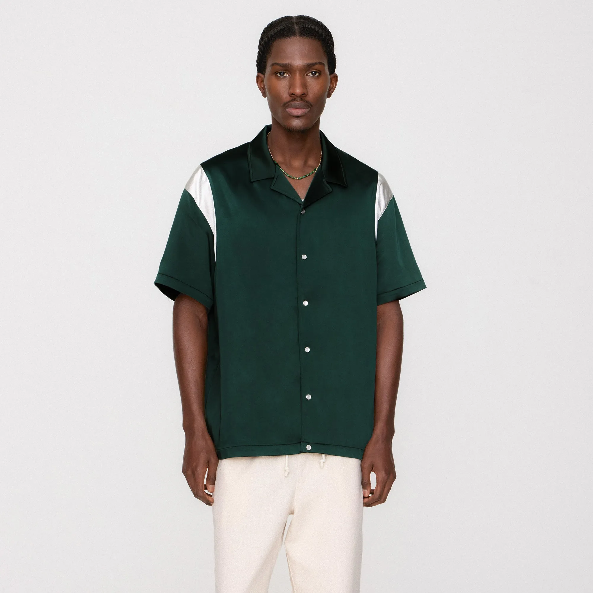 &Kin Washed Satin Landon Souvenir Shirt - Stadium Thermoregulating Fabric Geometric Design