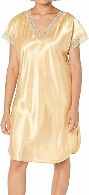 Charming Charmeuse Sleep Gown In Gold Plush Inner Layer