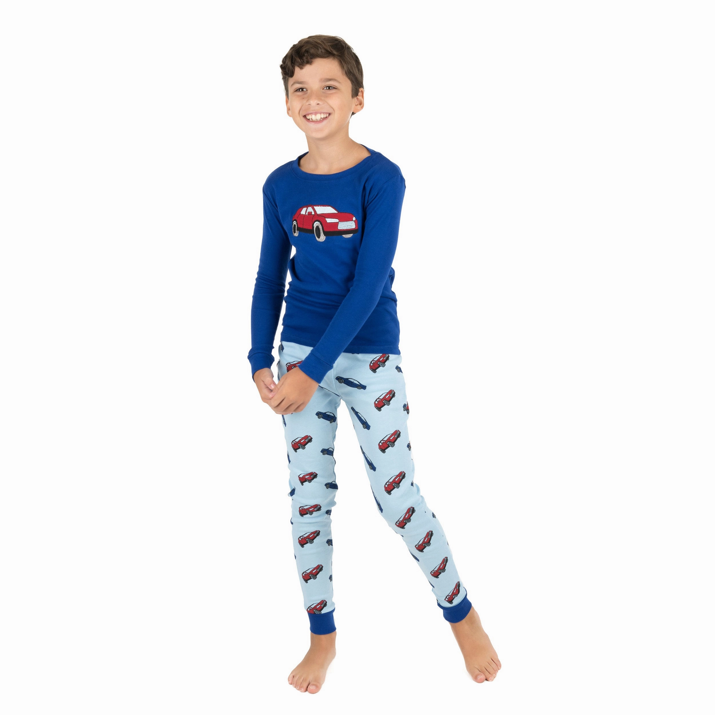 Kids Two Piece Cotton Pajamas Car Plush Terry Cloth