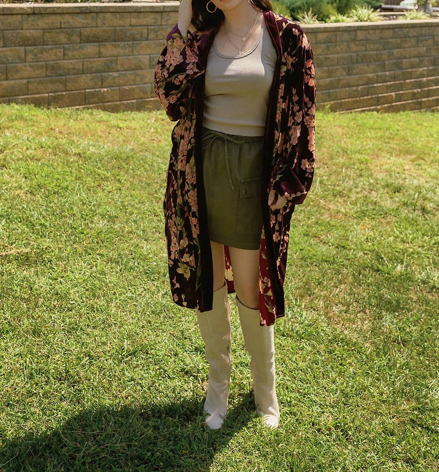 Mia Velvet Kimono In Wine Plush Inner Layer Flatlock stitching