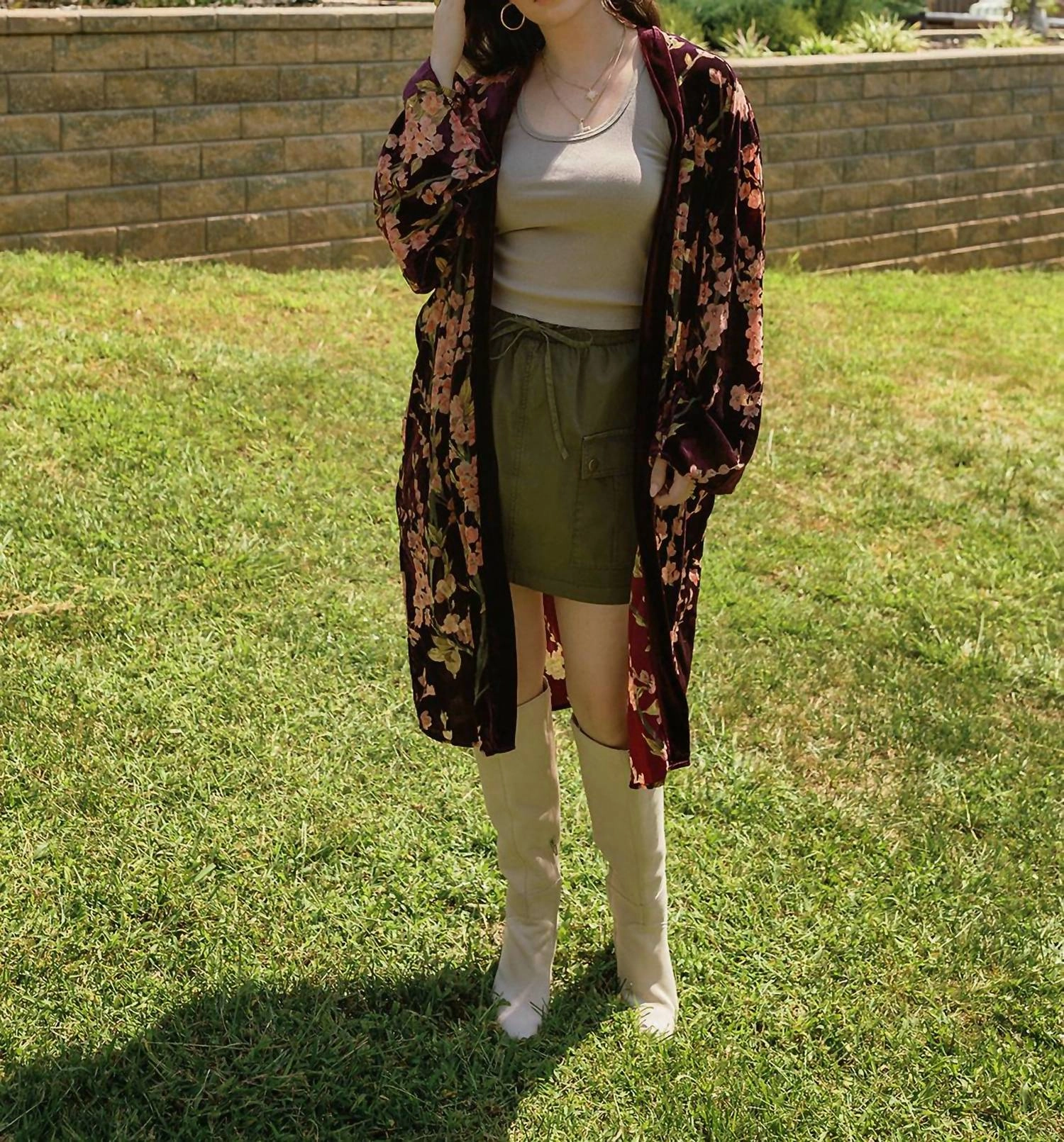 Mia Velvet Kimono In Wine stain resistant coating