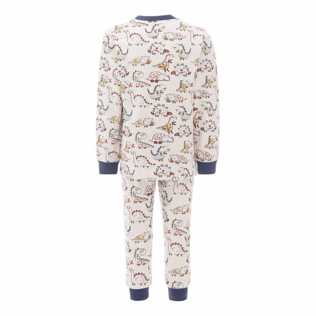 Off White Dinosaur Print PJ Set Layered Collar Non Restrictive Fit