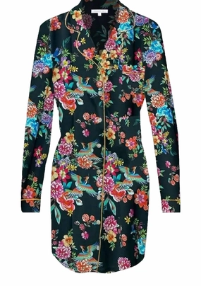 Sognatore Neros Long Sleeve Sleep Shirt In Black Multi StainResistant Coating