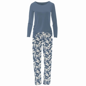 Women's Long Sleeve Tee & Pajama Pants Set In Winter Ice DoubleLayered Knee Patch