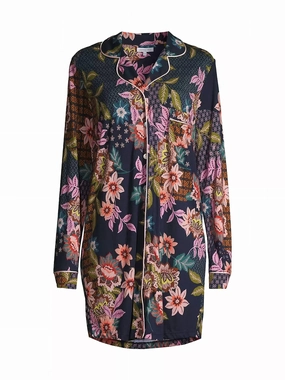 Breathable Knitwear Long Sleeve Sleep Shirt In Delfino