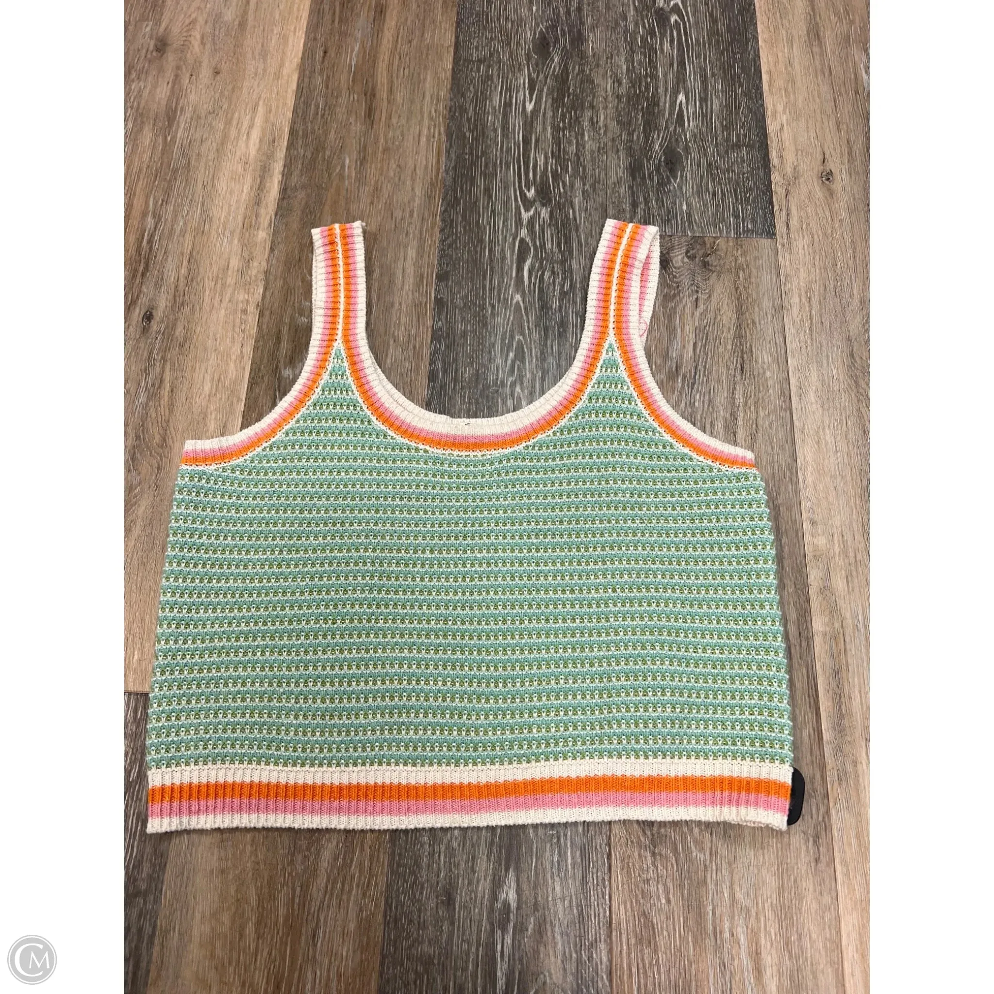 Ribbed Trim Long Sleeve Polo Tank Top By Hem & Thread In Green, Size: L