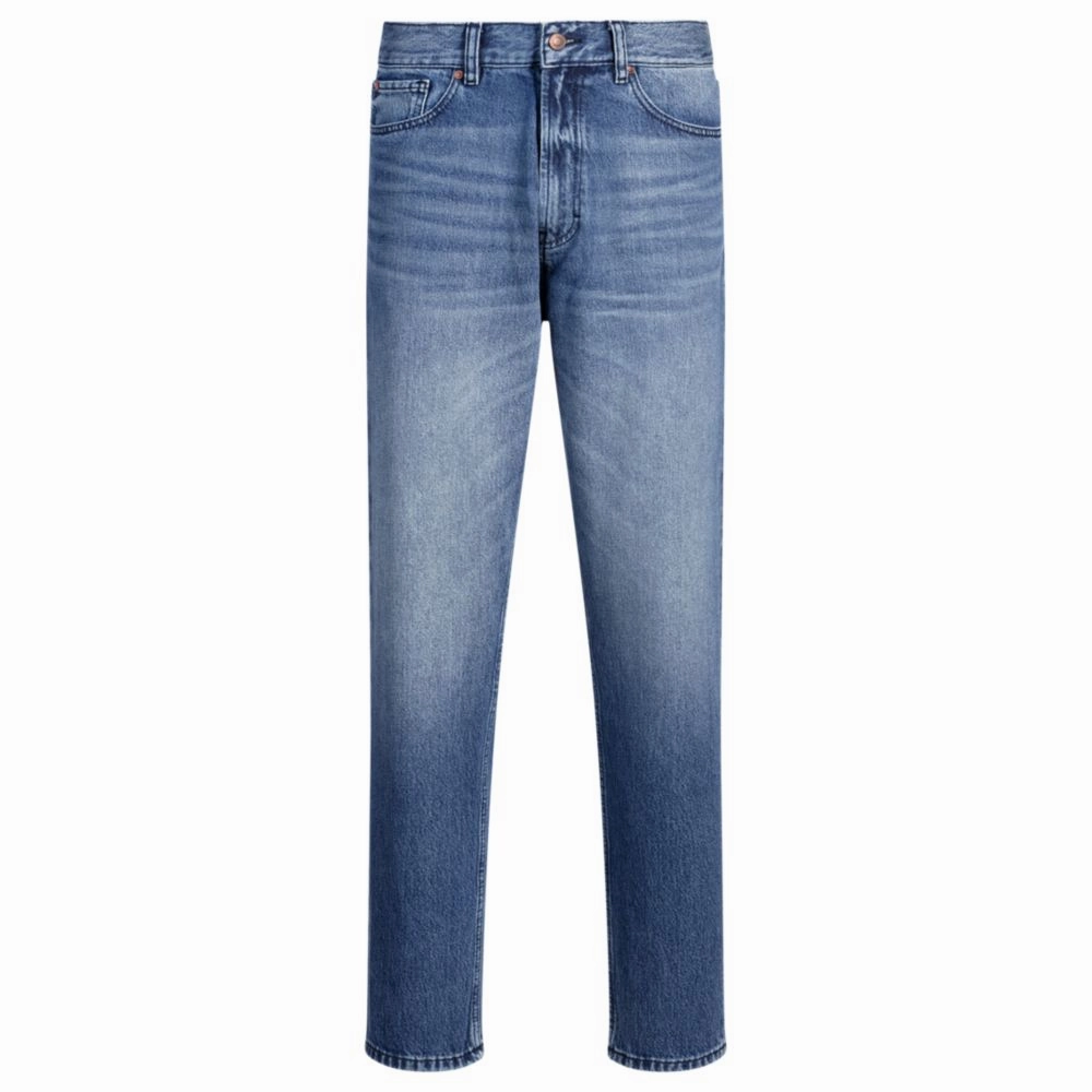 Tapered-fit jeans in blue vintage-wash denim fade resistant color