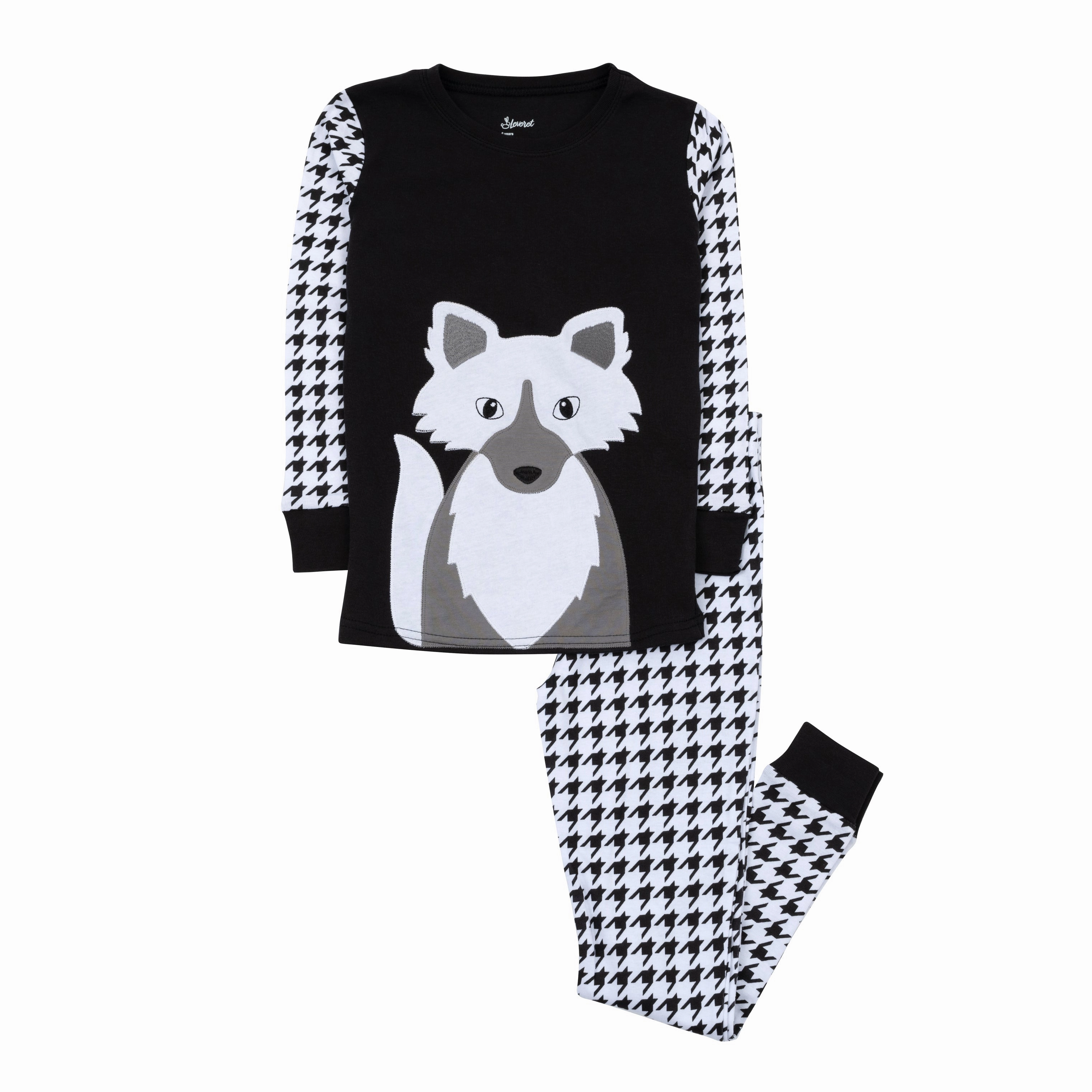 Kids Two Piece Cotton Pajamas Full Fox Non Restrictive Waistband Double Layered Collar
