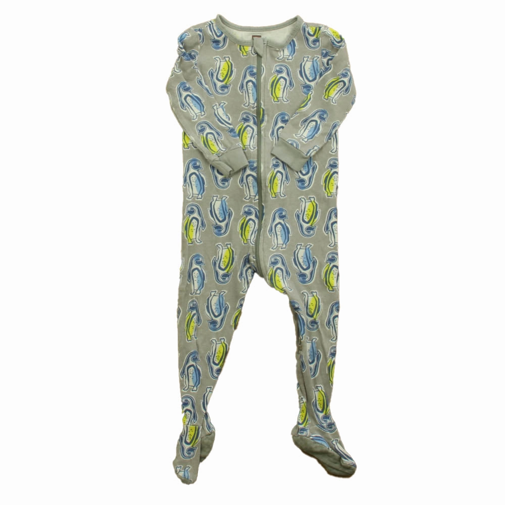 Tea Boys Grey | Penguin 1-piece footed Pajamas No Slip Grip Tag Free Labeling