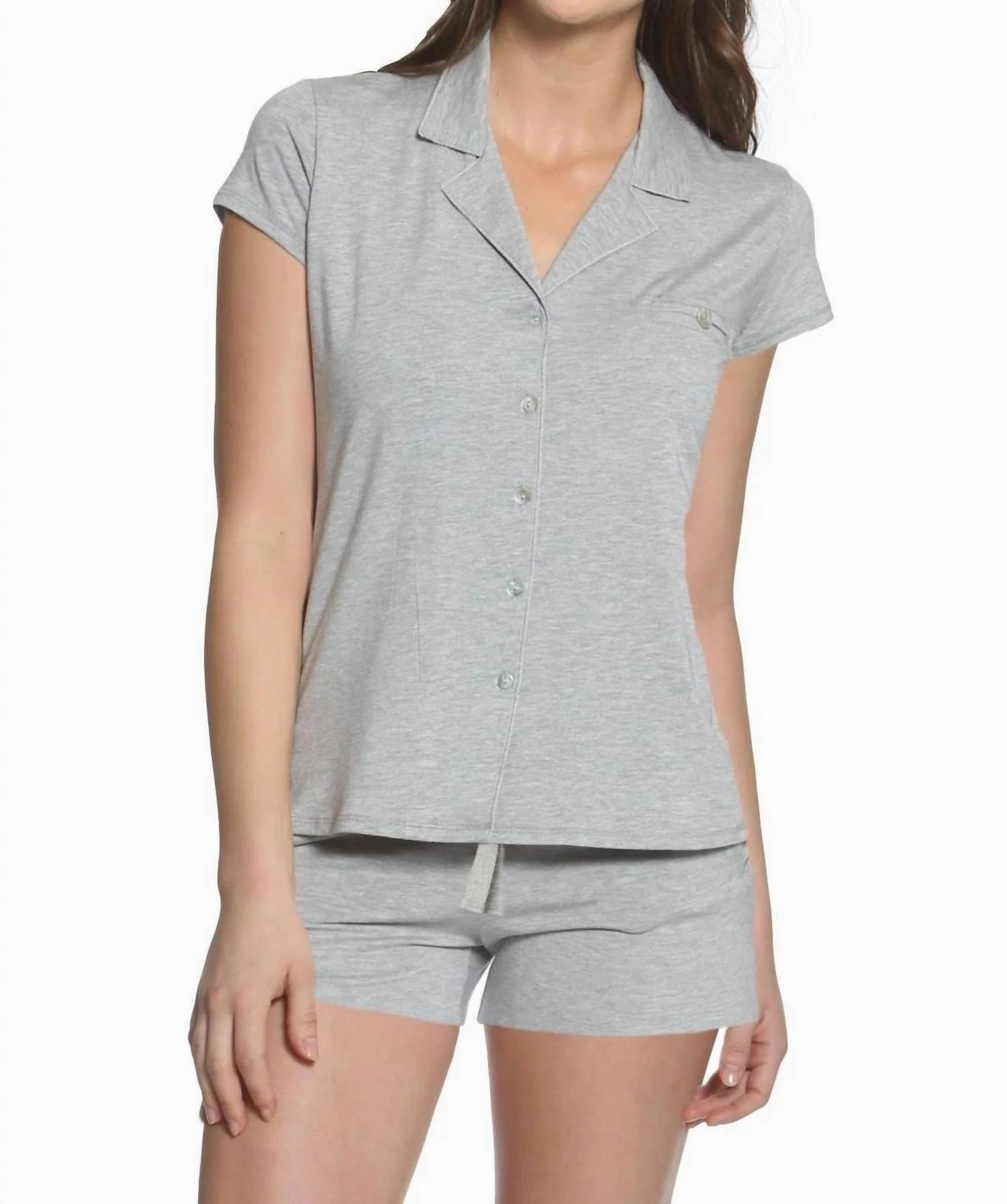 Brenda Short Pajama Set In Heather Gray Drop Shoulder Cut Layered Texture