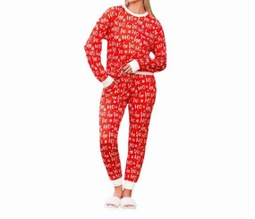 Lightweight Construction Flatlock Seams Ho Ho Ho Pajama Set In Red