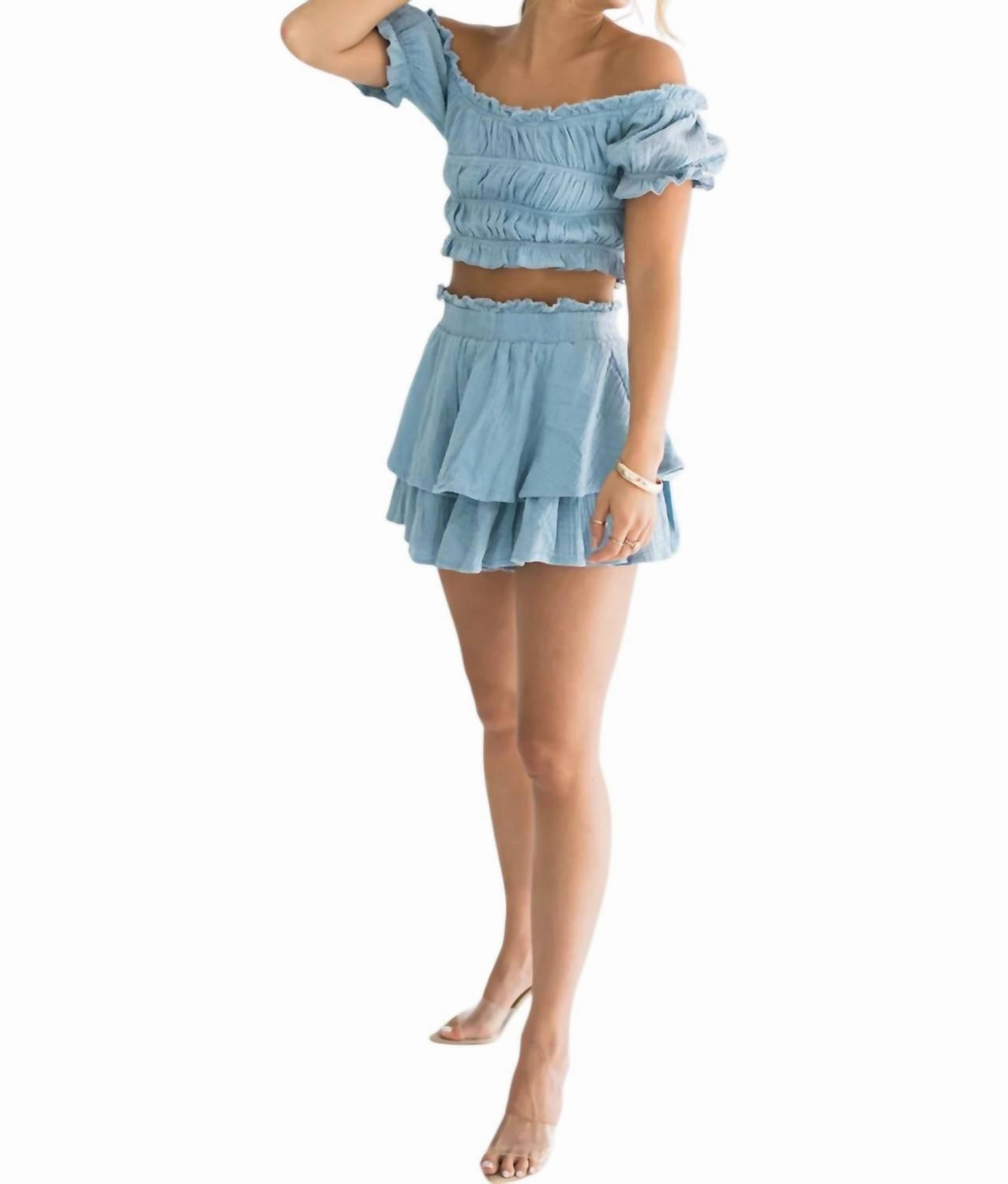 NonIrritating Seam Construction Sadie Top & Skirt Set In Baby Blue