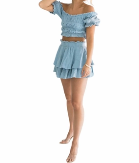 Sadie Top & Skirt Set In Baby Blue Softened Edges Double Stitched Seams