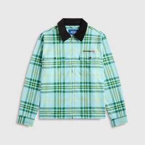 Organic Cotton Blend Elastic Binding Awake NY Plaid Flannel Shirt - Turquoise