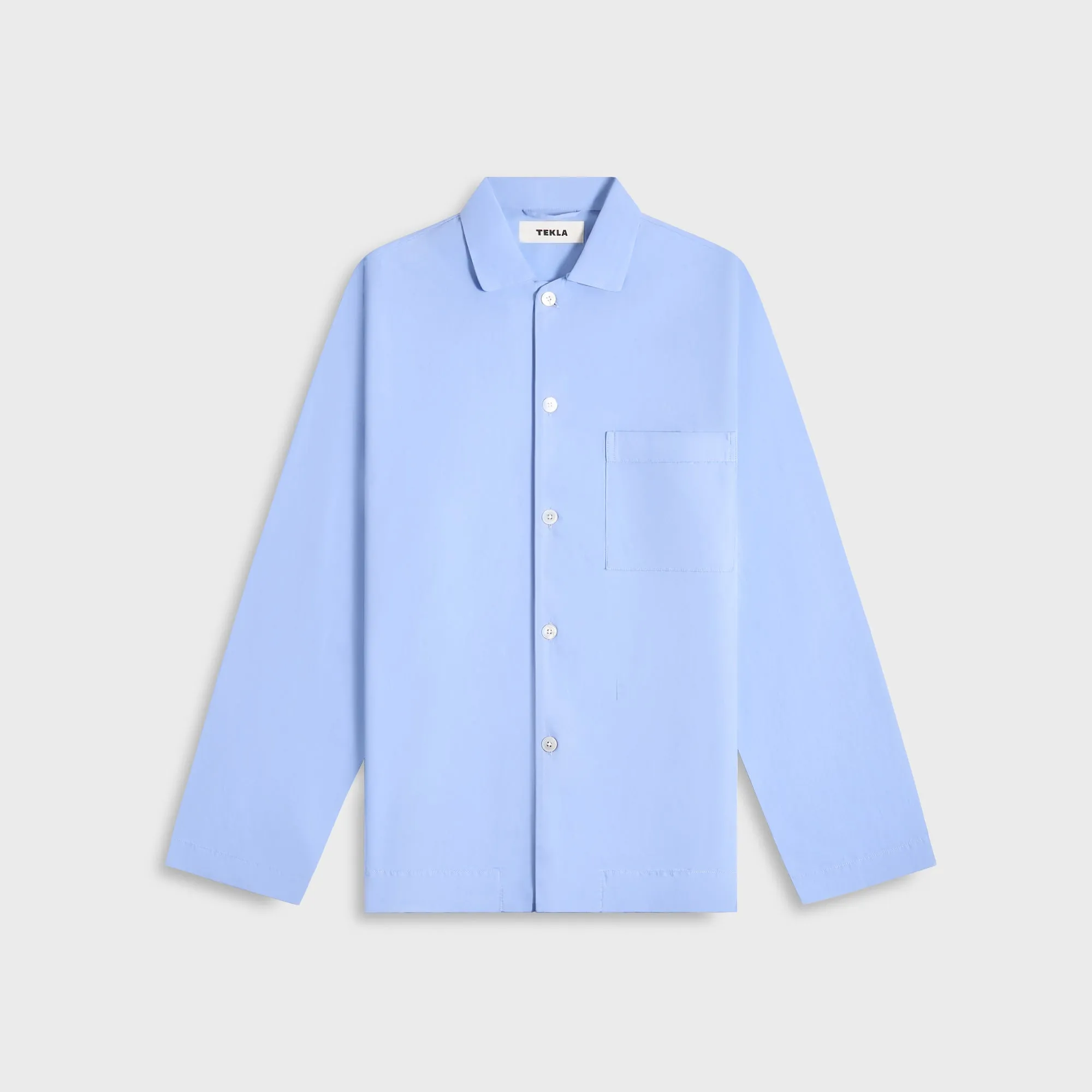 Easy Care Material Water Repellent Finish Tekla Poplin Long Sleeve Pyjama Shirt - Solid Cornflower