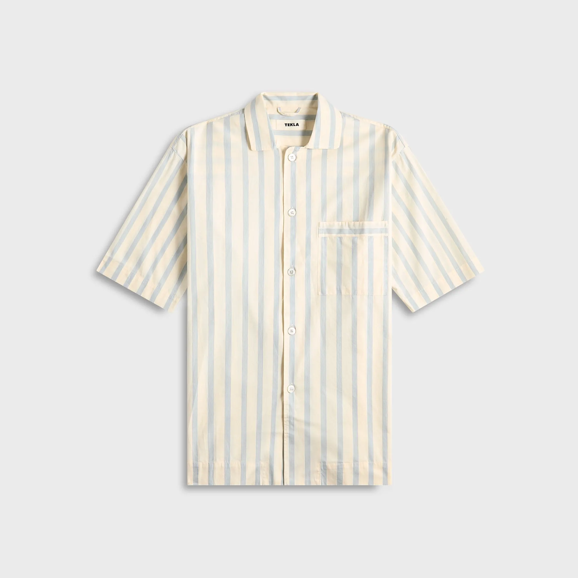 Tekla Poplin Pyjamas Short Sleeve Shirt - Needle Stipes Sustainable Weave