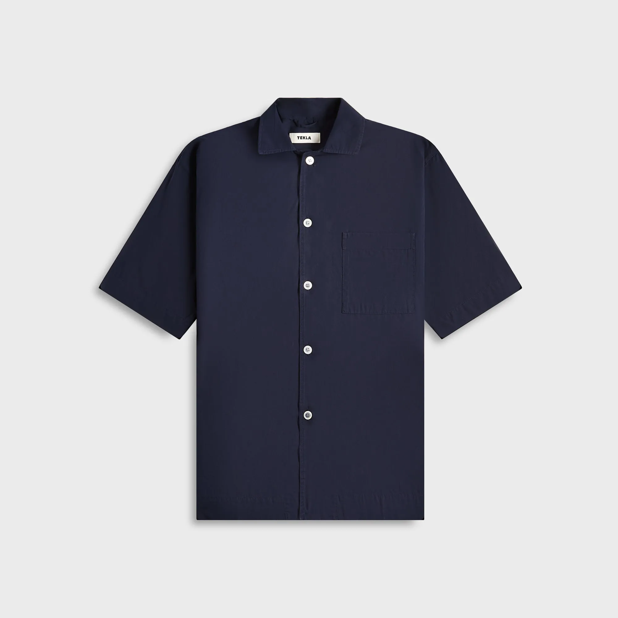 Tekla Poplin Pyjamas Short Sleeve Shirt - True Navy Solid Color Loose Fit