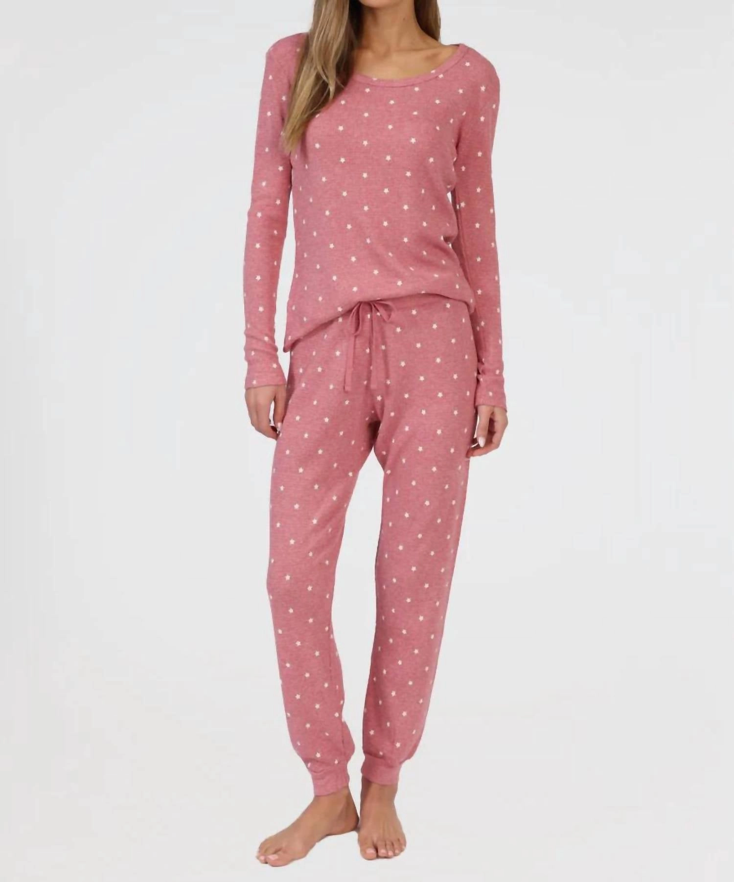 Star Thermal Pajamas In Pink Reinforced Neckline