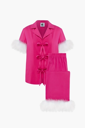 Ponyo Pajama Set with Detachable Feathers in Hot Pink Oversized Silhouette