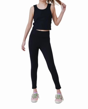 Girl's Tlc Legging In Jet Black Flexible Ankle Cuffs