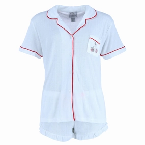 Reinforced Stitching LowProfile Stitching Women's Shorts Pointelle Cherries Notch Pajama Set