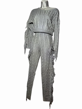 Women's Sweater Fringe Set In Black Flexible Waistband