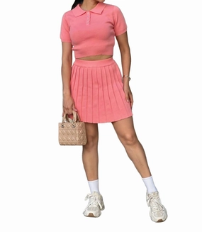 Tennis Pleated Mini Skirt & Collar Cap Sleeve Top In Peach Abrasion Resistant Edges