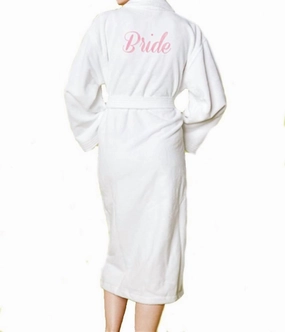MotionAdaptive Fit Terry Velour 'bride' Embroidery Long Robe In White
