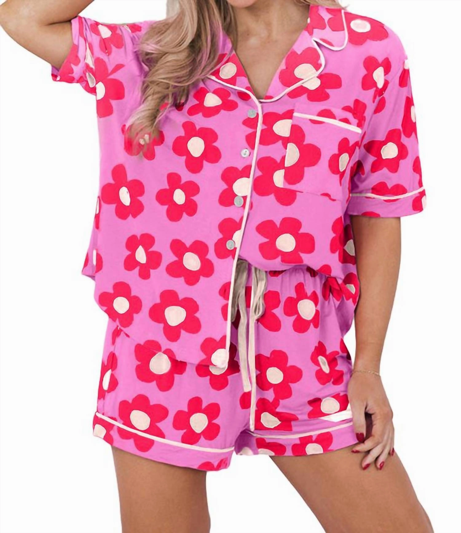 Stretch waistband Cozy Midweight Fabric The Groovy Set In Pink