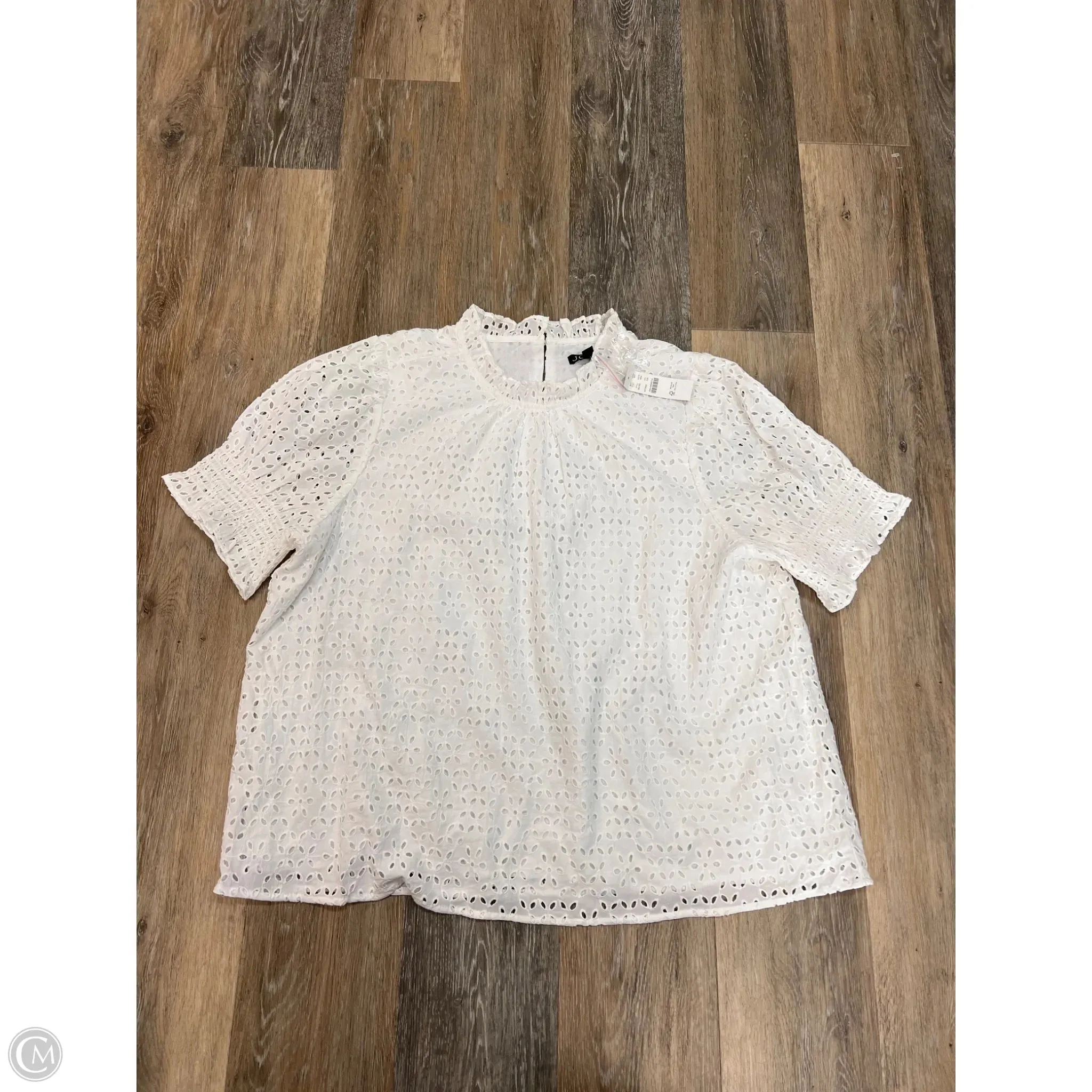 Blouse Short Sleeve By J. Crew In White, Size: Xxl Ribbed Knit Fabric