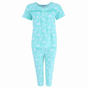 ChafeResistant Fabric Flatlock Seams Women's Mint Floral Capri Set