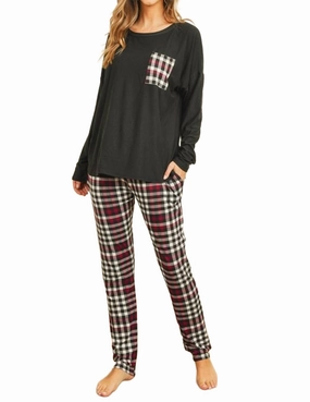 Top & Plaid Jogger Set In Red Zipper Free Design Airflow Optimized Texture