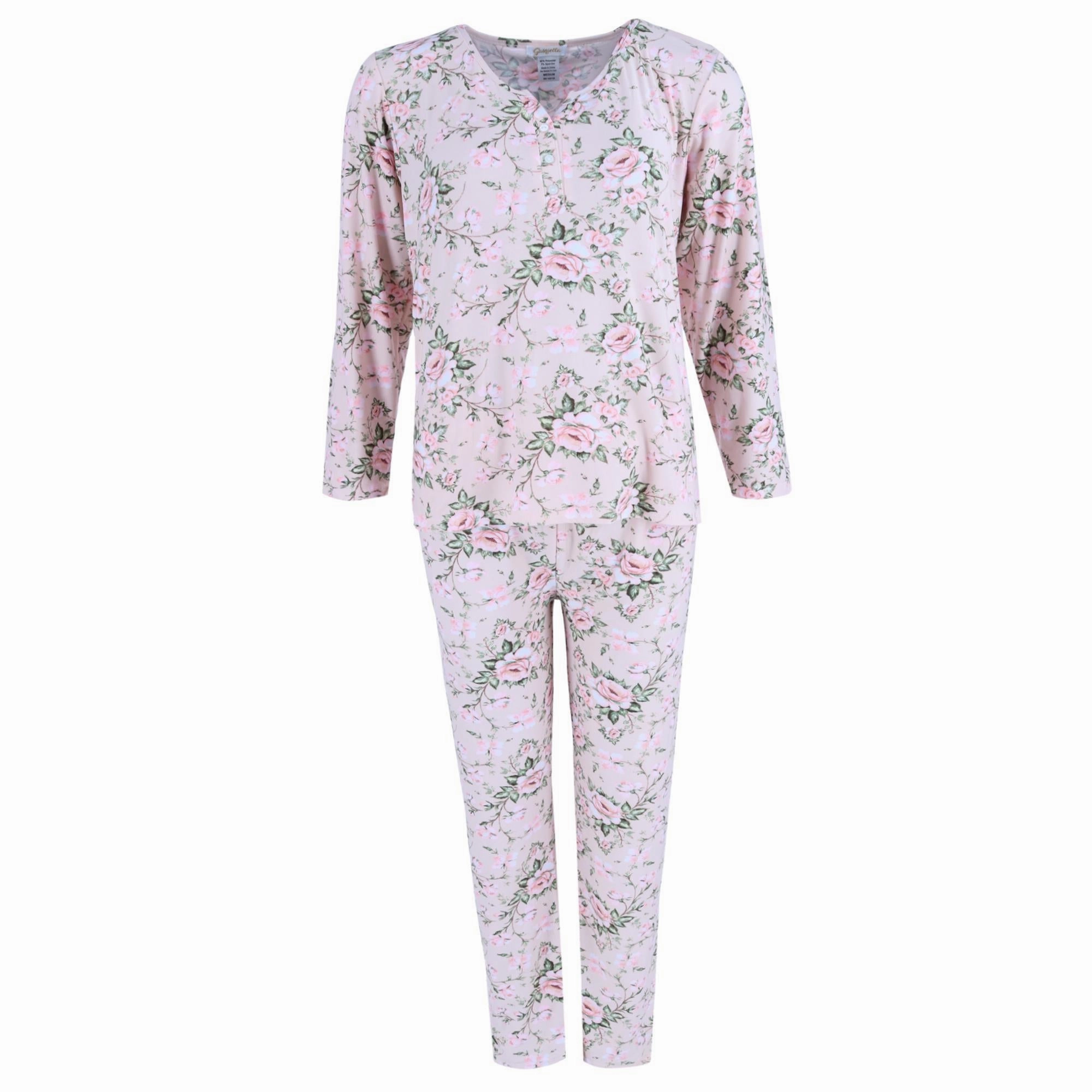 Ultra Soft Weave Hypoallergenic Textiles Women's Long Sleeve & Pant Pink Floral Set