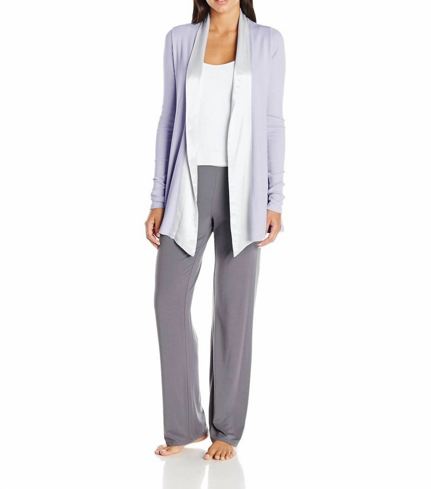 Reinforced Stitching Non Restrictive Silhouette Shelby Satin Trimmed Robe With Pockets In Lavender