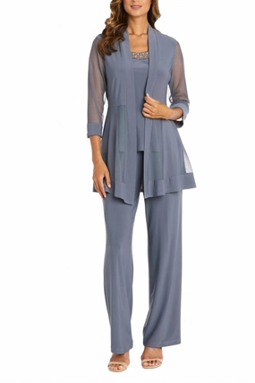 Embellished Neck 2-Piece Pants Suit In Charcoal French Terry Zipper Free Design